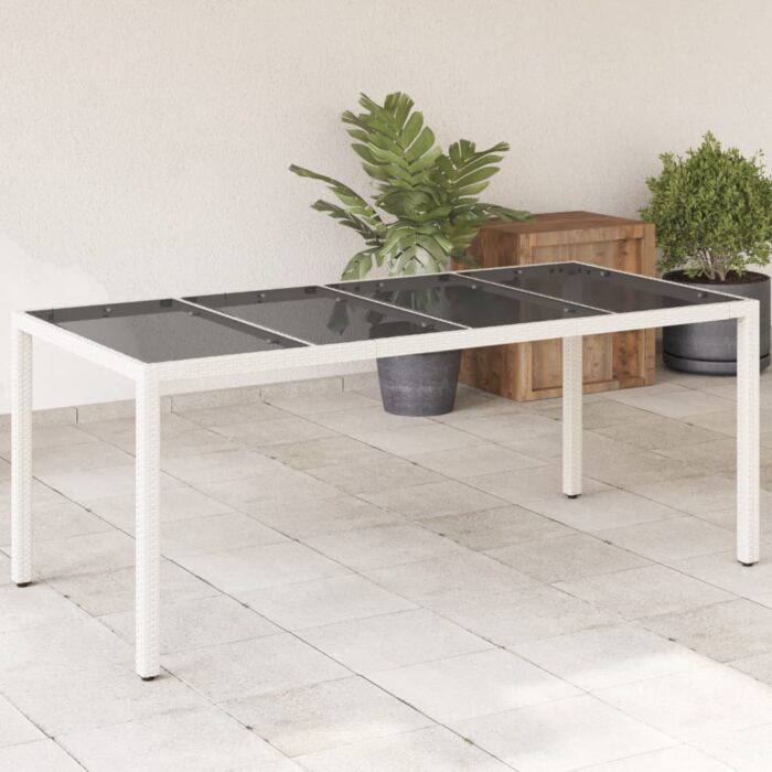 Table de jardin avec dessus en verre blanc résine tressée – Image 1