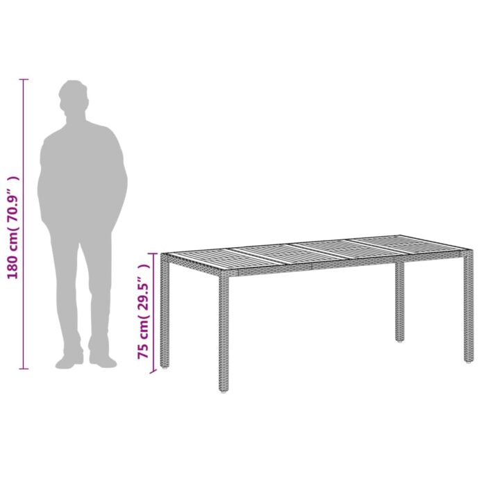 Table de jardin beige 190x90x75 cm résine tressée bois d'acacia – Image 10