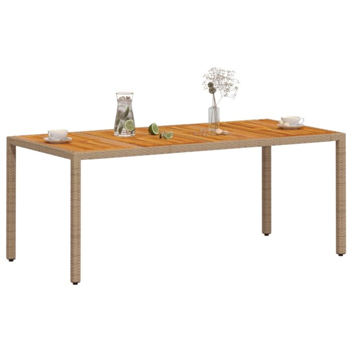 Table de jardin beige 190x90x75 cm résine tressée bois d'acacia – Image 2