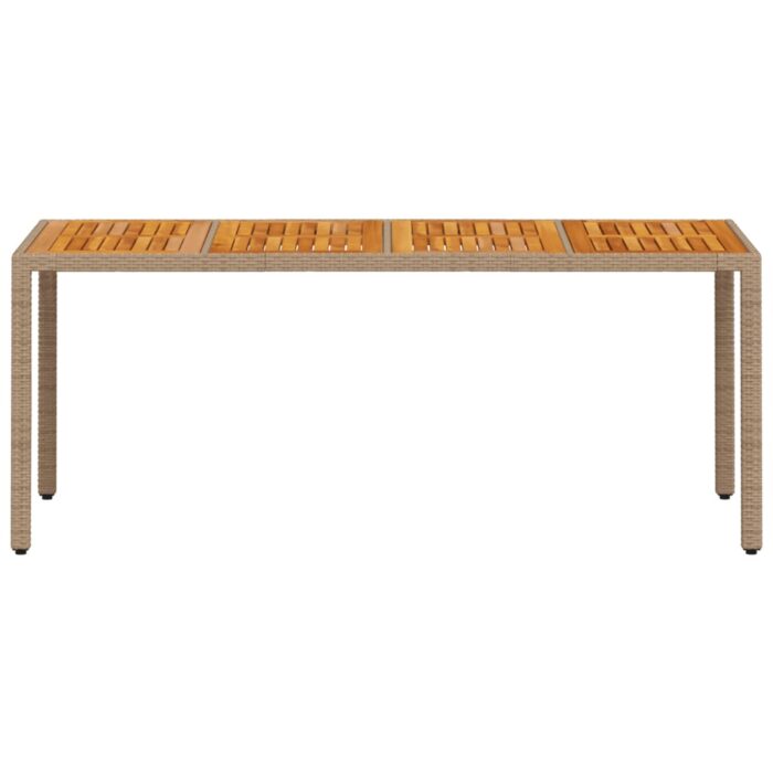Table de jardin beige 190x90x75 cm résine tressée bois d'acacia – Image 3