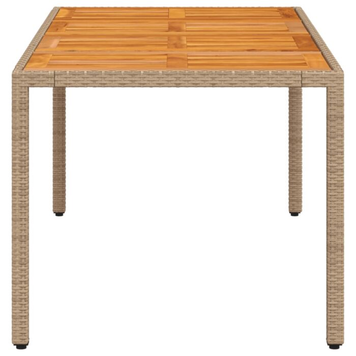Table de jardin beige 190x90x75 cm résine tressée bois d'acacia – Image 4
