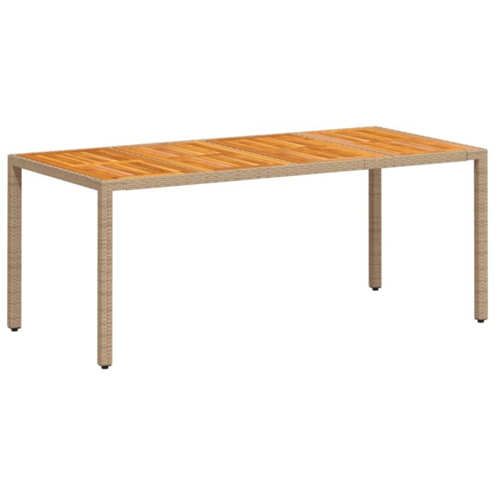 Table de jardin beige 190x90x75 cm résine tressée bois d'acacia – Image 5