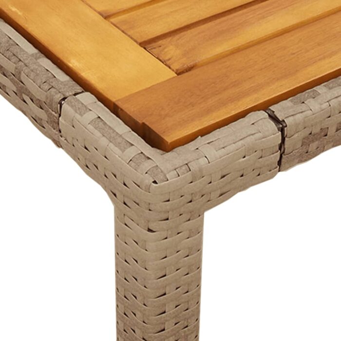Table de jardin beige 190x90x75 cm résine tressée bois d'acacia – Image 7