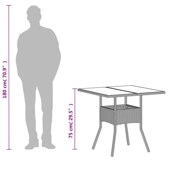 Table de jardin avec dessus en verre gris clair résine tressée – Image 10