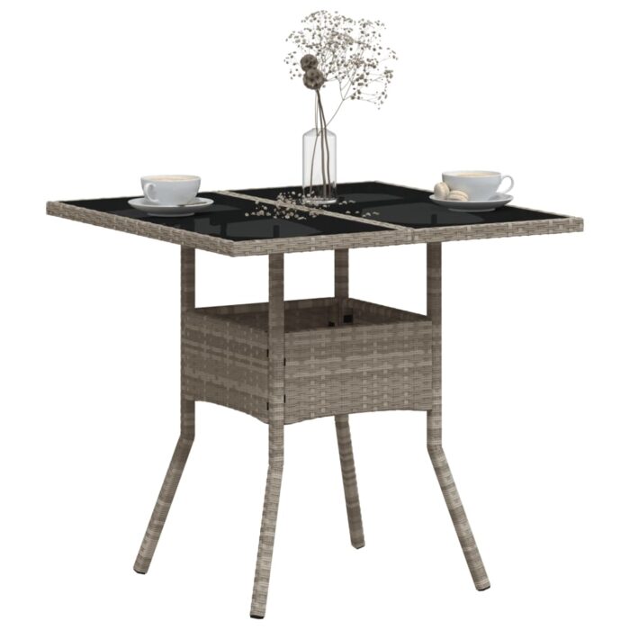 Table de jardin avec dessus en verre gris clair résine tressée – Image 2