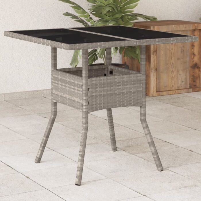 Table de jardin avec dessus en verre gris clair résine tressée – Image 1