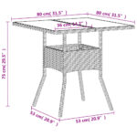 Table de jardin dessus en verre blanc 80x80x75cm résine tressée – Image 9