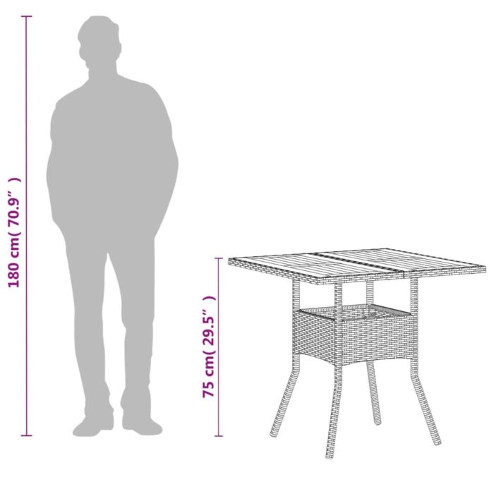 Table de jardin beige 80x80x75 cm résine tressée et bois acacia – Image 10