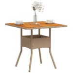 Table de jardin beige 80x80x75 cm résine tressée et bois acacia – Image 2