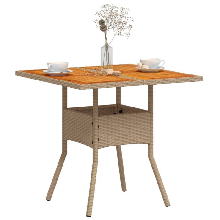 Table de jardin beige 80x80x75 cm résine tressée et bois acacia – Image 2