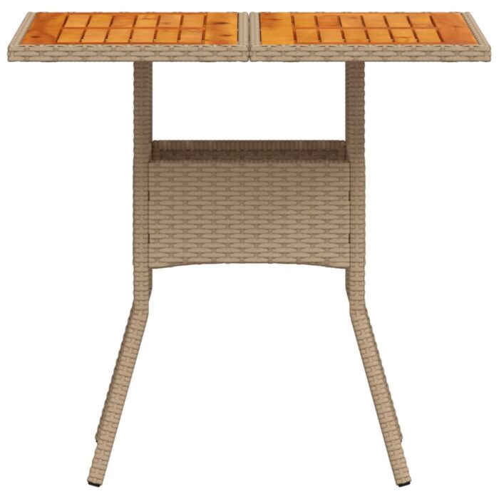 Table de jardin beige 80x80x75 cm résine tressée et bois acacia – Image 3