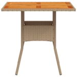 Table de jardin beige 80x80x75 cm résine tressée et bois acacia – Image 4