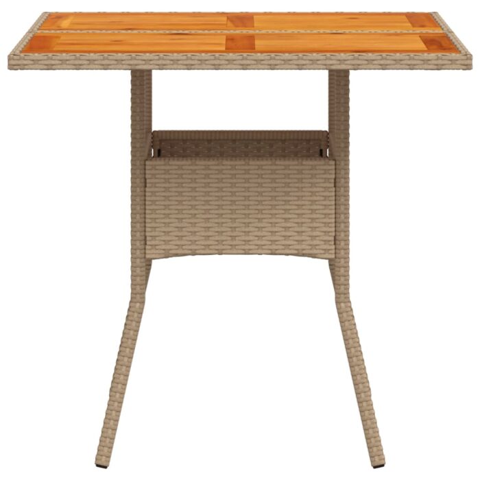 Table de jardin beige 80x80x75 cm résine tressée et bois acacia – Image 4