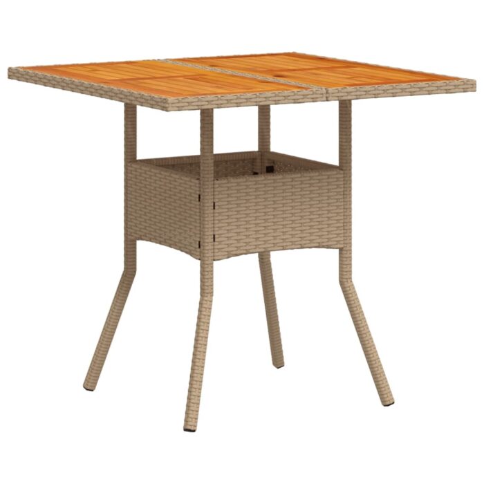 Table de jardin beige 80x80x75 cm résine tressée et bois acacia – Image 5
