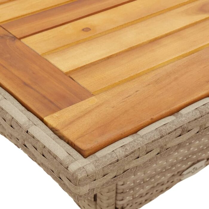 Table de jardin beige 80x80x75 cm résine tressée et bois acacia – Image 7