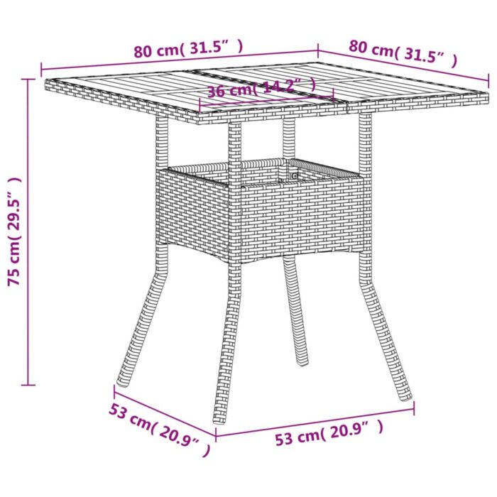 Table de jardin beige 80x80x75 cm résine tressée et bois acacia – Image 9