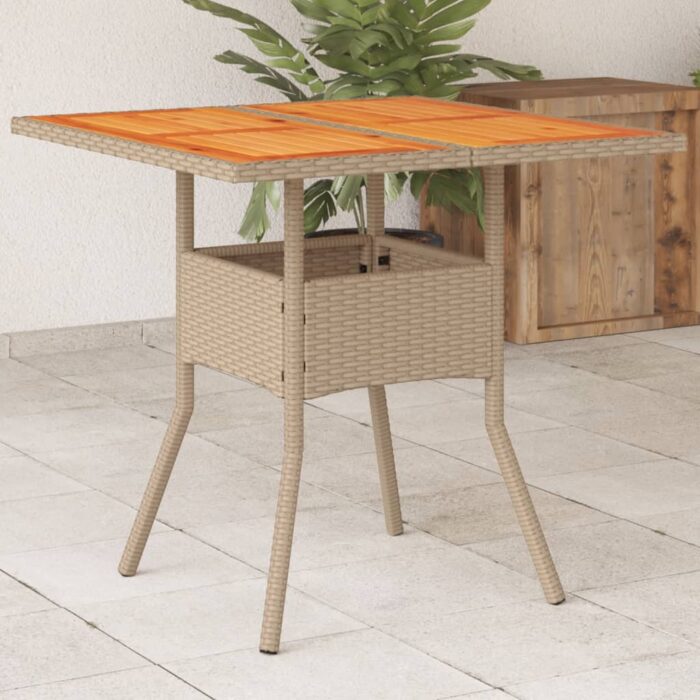 Table de jardin beige 80x80x75 cm résine tressée et bois acacia – Image 1