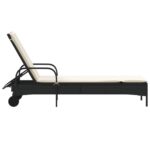 Chaise longue avec roues et coussin noir résine tressée – Image 3