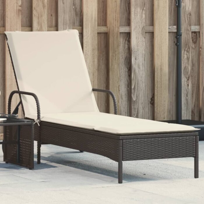 Chaise longue avec roues et coussin noir résine tressée – Image 1