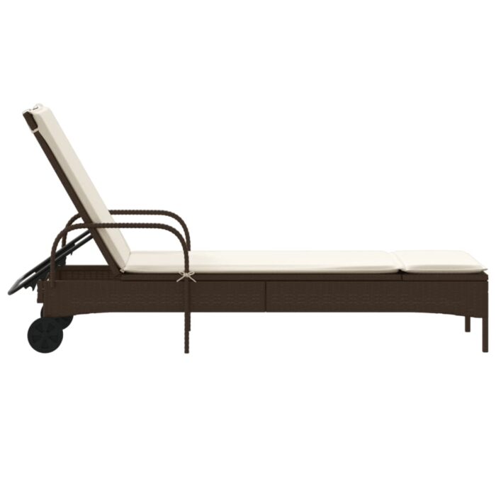 Chaise longue avec roues et coussin marron résine tressée – Image 3