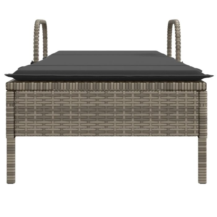 Chaise longue avec roues et coussin gris résine tressée – Image 2