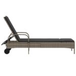 Chaise longue avec roues et coussin gris résine tressée – Image 3