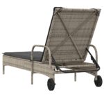 Chaise longue avec roues et coussin gris résine tressée – Image 4