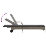 Chaise longue avec roues et coussin gris résine tressée – Image 5