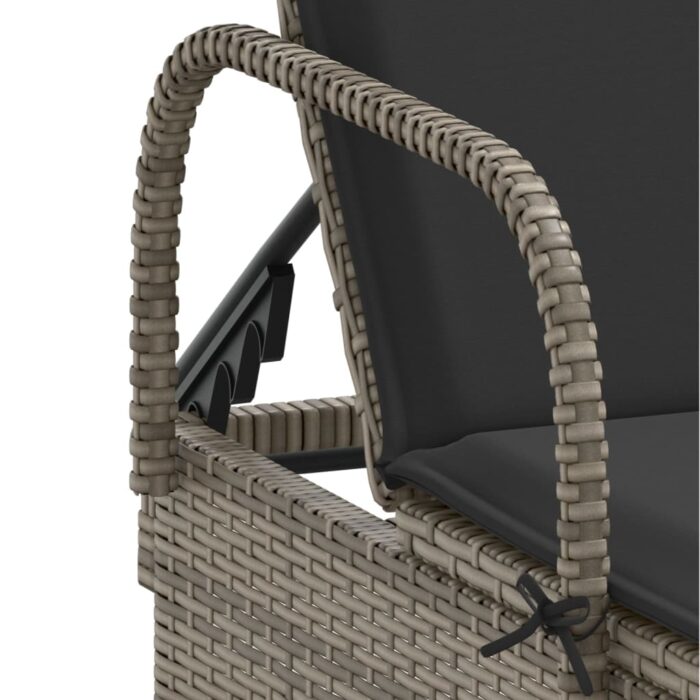 Chaise longue avec roues et coussin gris résine tressée – Image 6