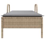 Chaise longue avec roues et coussin beige résine tressée – Image 2