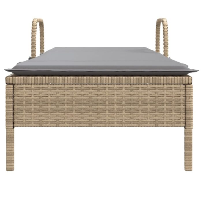 Chaise longue avec roues et coussin beige résine tressée – Image 2