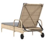 Chaise longue avec roues et coussin beige résine tressée – Image 4