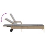 Chaise longue avec roues et coussin beige résine tressée – Image 5
