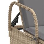 Chaise longue avec roues et coussin beige résine tressée – Image 6
