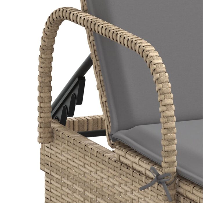 Chaise longue avec roues et coussin beige résine tressée – Image 6