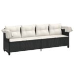 Chaise longue avec auvent et coussins noir résine tressée – Image 2
