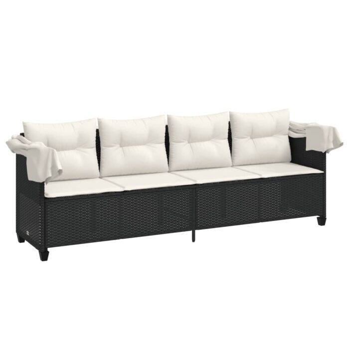 Chaise longue avec auvent et coussins noir résine tressée – Image 2
