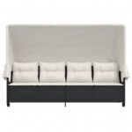 Chaise longue avec auvent et coussins noir résine tressée – Image 3