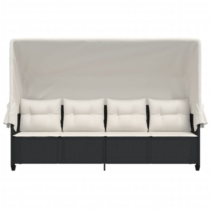 Chaise longue avec auvent et coussins noir résine tressée – Image 3