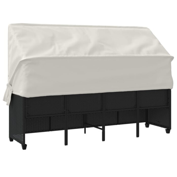 Chaise longue avec auvent et coussins noir résine tressée – Image 5