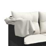 Chaise longue avec auvent et coussins noir résine tressée – Image 7