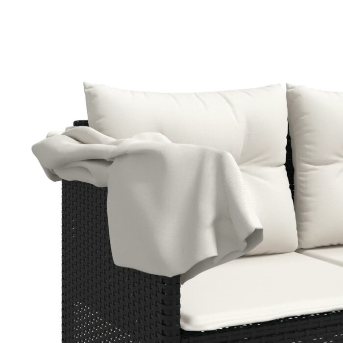 Chaise longue avec auvent et coussins noir résine tressée – Image 7