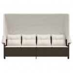 Chaise longue avec auvent et coussins marron résine tressée – Image 3
