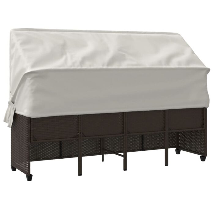 Chaise longue avec auvent et coussins marron résine tressée – Image 5