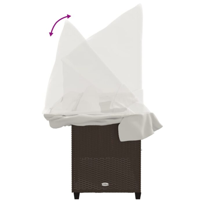 Chaise longue avec auvent et coussins marron résine tressée – Image 6