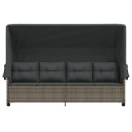 Chaise longue avec auvent et coussins gris résine tressée – Image 3