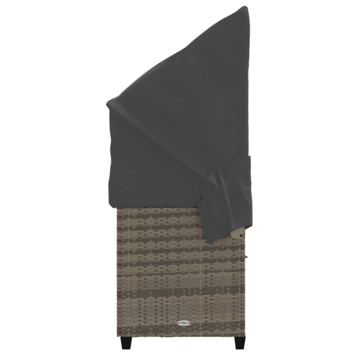 Chaise longue avec auvent et coussins gris résine tressée – Image 4