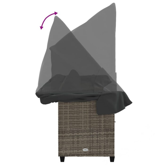 Chaise longue avec auvent et coussins gris résine tressée – Image 6