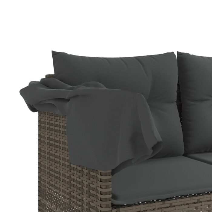Chaise longue avec auvent et coussins gris résine tressée – Image 7