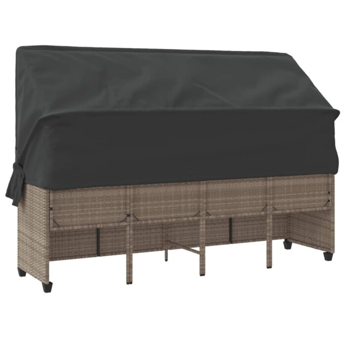 Chaise longue avec auvent et coussins gris clair résine tressée – Image 5